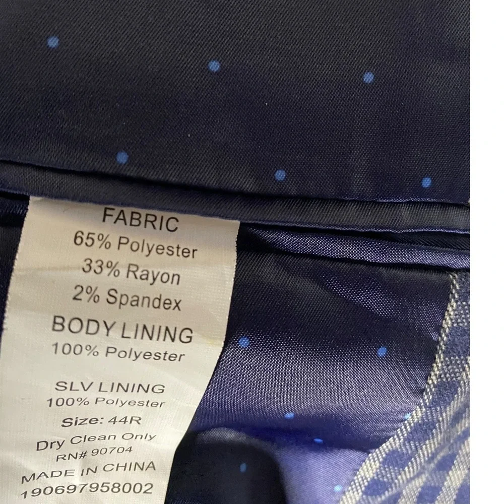 Alan Flusser Mens 44R Blue Grey Gingham Check Sports Coat Blazer Two Button 44 R